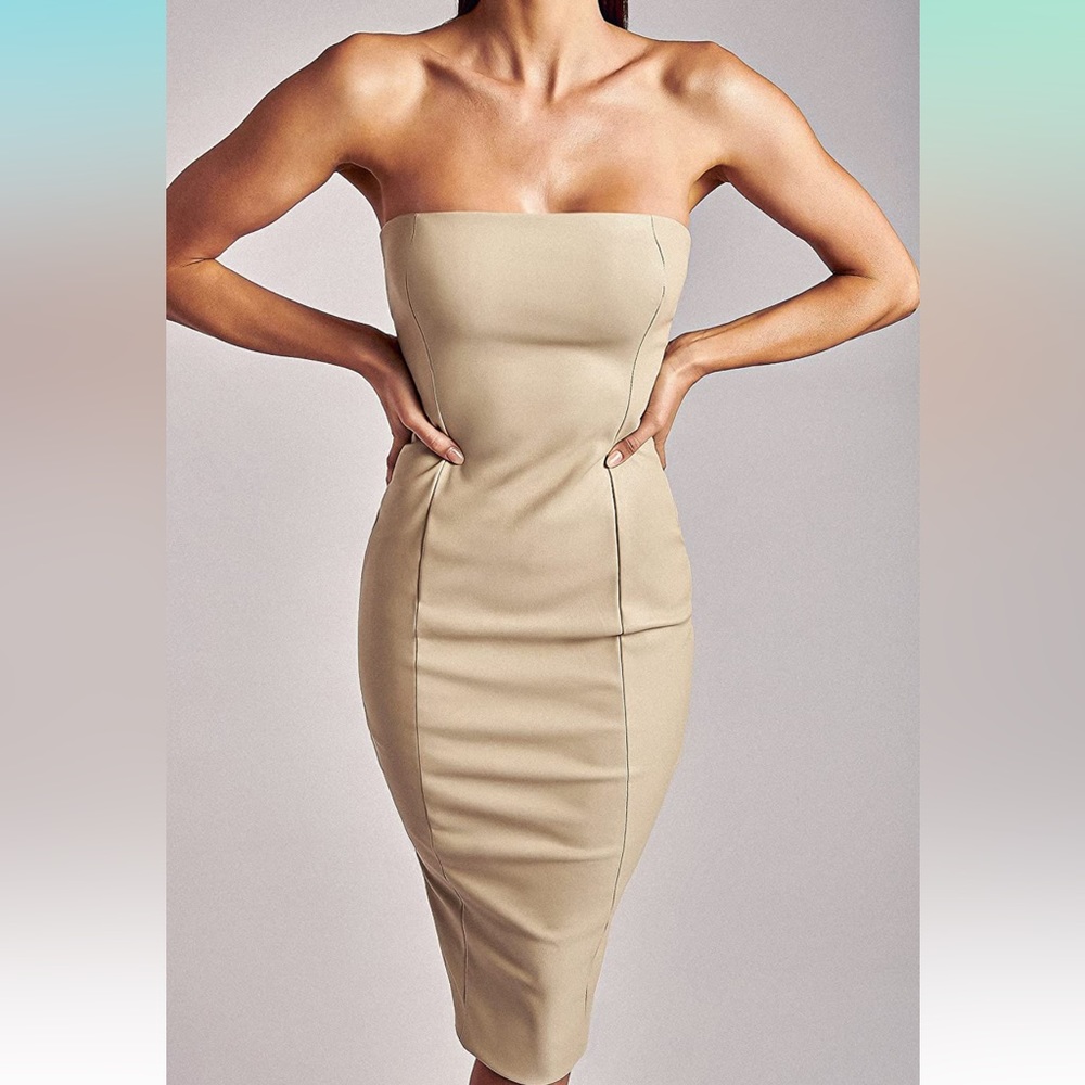 BRAND NEW! Strapless leather midi dress